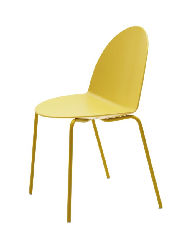 Camel Stuhl von Segis, gelb, mit Vierfußgestell. Moderner Designstuhl für Esszimmer und Büro.